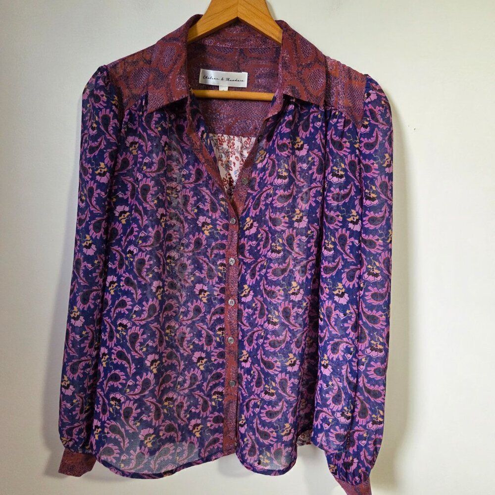 EUC CHELSEA AND THEODORE BOHO FLORAL PAISLEY PRINT LONGSLEEVES TOP SIZE S